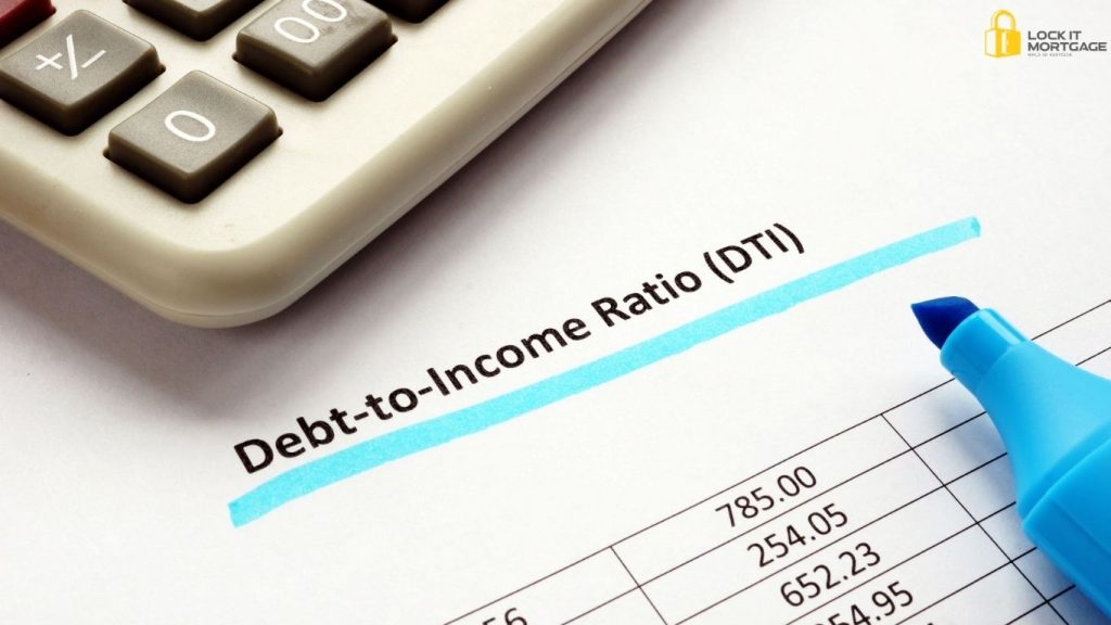 Step-by-step graphic formula for calculating debt-to-income (DTI) ratio.